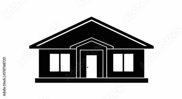 Fototapeta Simple Black Silhouette of a House with Windows and Door.