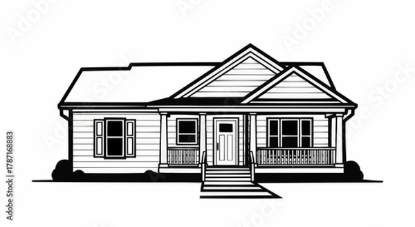 Fototapeta Classic American Ranch Style House Drawing.