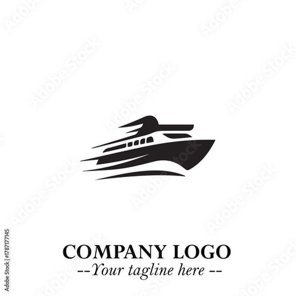 Fototapeta Ship Moving Fast Logo Symbol in Black on the White Background with Modern Maritime Design