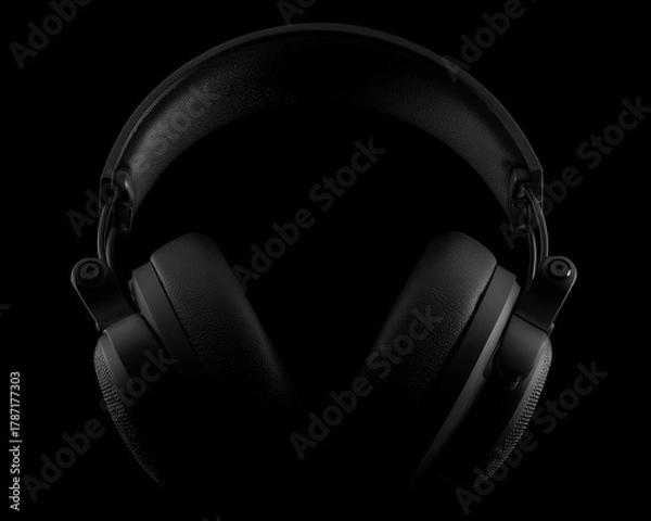 Obraz Matte Black Headphones Close-Up in Low Key Lighting