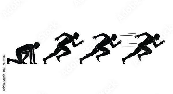 Fototapeta Dynamic runner silhouette showing stages of acceleration and speed