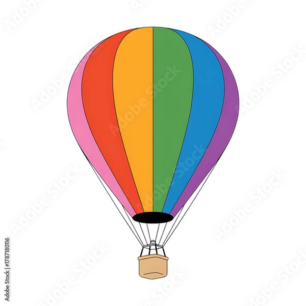 Fototapeta Colorful balloon rainbow hot air balloon illustration vector graphic design element isolated on black on transparent background