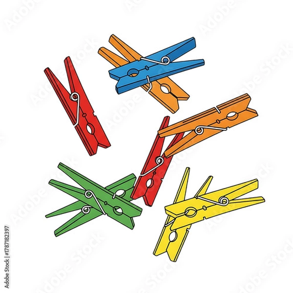 Fototapeta Colorful clothespins laundry pegs clips spring clamp background black art illustration design graphic on transparent background