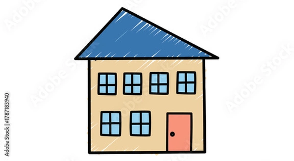 Fototapeta Charming home illustration with inviting front door and bright windows