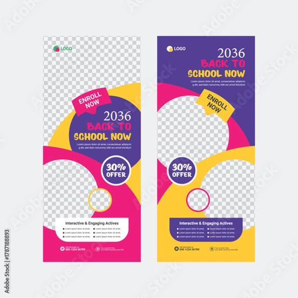 Obraz Back to School Admission Standee Rollup, School Education Rack Card Design Template For Kids, Junior School Admission Dl Flyer