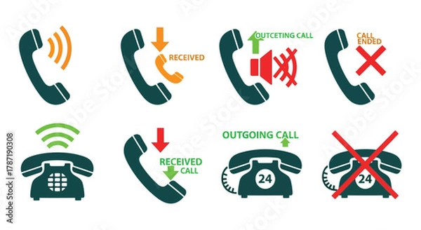 Fototapeta Call statuses showcasing received, outgoing, missed and ended calls