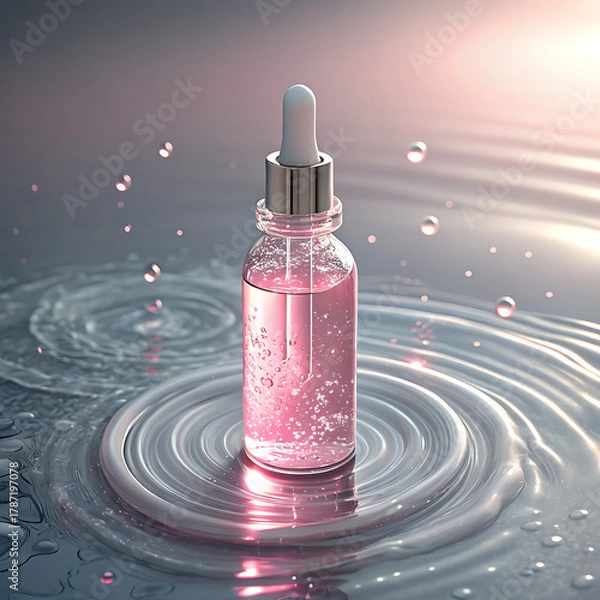 Fototapeta Light Pink Serum Gently Floating on the Calm Water Surface, Ai Generated 
