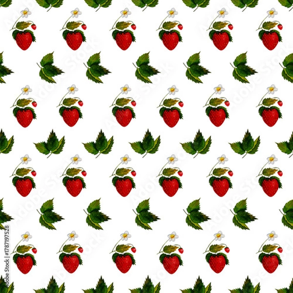Obraz Hand drawn watercolor strawberry on white background. Berry watercolor illustration. Watercolor berry pattern. Perfect for wallpaper, gift wrap, pattern fill, web page background, autumn greeting card
