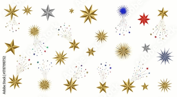 Obraz Dynamic vector pattern of radiant stars bursting with confetti, celebrating the festive winter season and looking forward to the new year 2026 with sparkle and joy