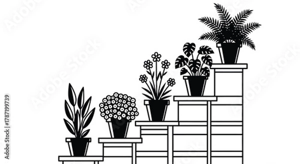 Fototapeta Elegant potted plants on stairs creating a modern minimalist aesthetic