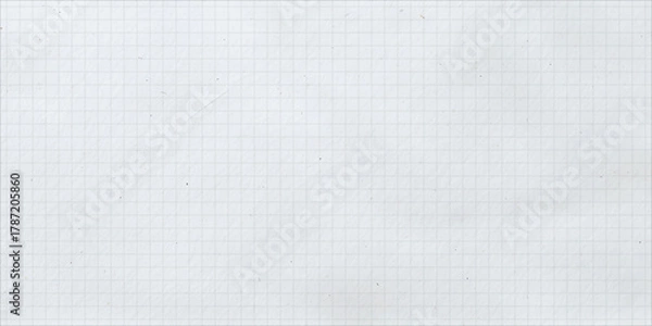 Fototapeta Vintage school sheet. Grid background with noise texture. Crumpled notebook paper