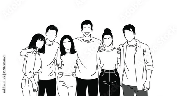 Fototapeta Diverse group of friends embracing unity and connection with joy