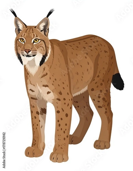 Fototapeta Digitally created illustration of a Lynx in full, alert, upright stance