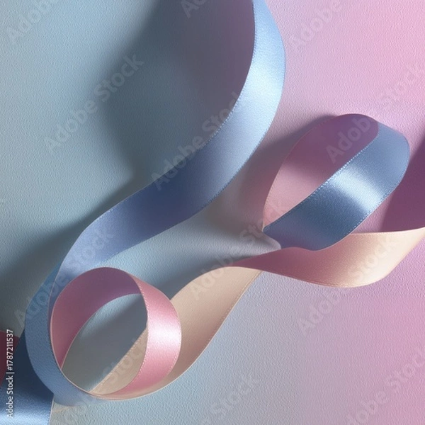 Fototapeta Flowing Satin Ribbon on Blue-Pink Gradient — Elegant Minimal Abstract Background