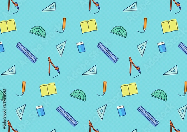 Obraz 算数文具のかわいいシームレス背景_ブルー