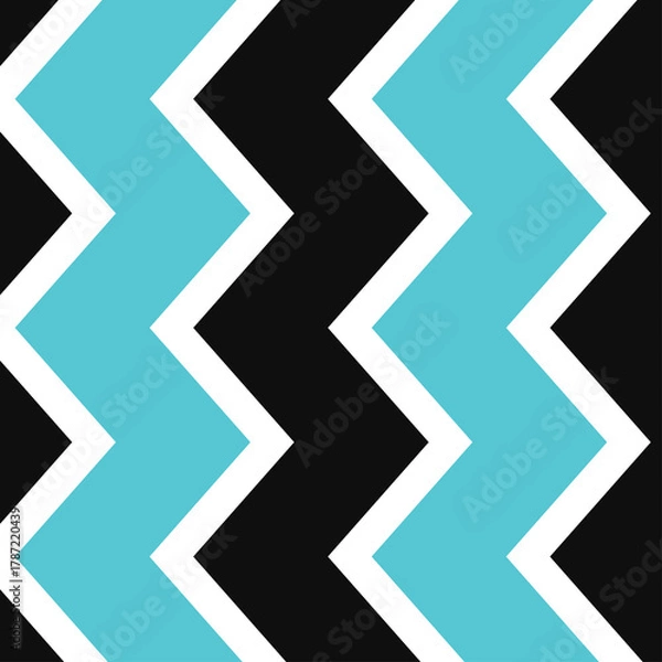 Obraz Bold Abstract Geometric Zigzag Pattern Aqua Blue and Black with White Outline on Transparent Background