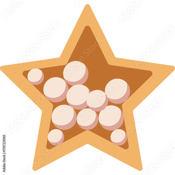 Obraz A Golden Star Shaped Cookie With A Transparent Background Filled With Small White Circles 1000