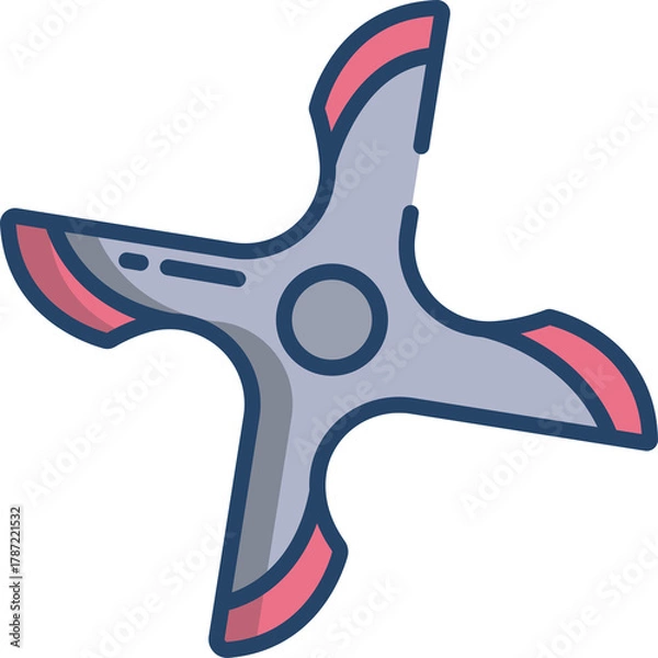 Obraz A Stylized Metallic Four Pointed Throwing Star With Red Accents Isolated On A Transparent Background