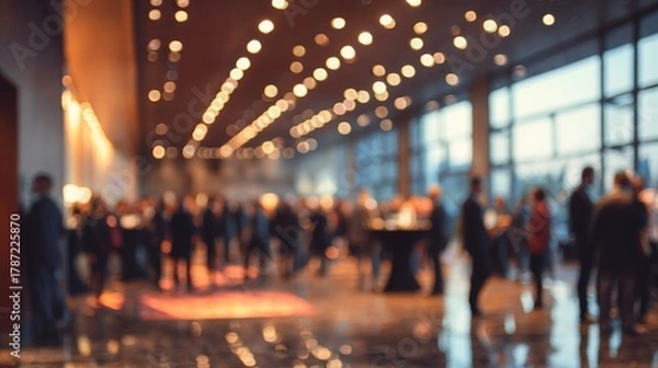 Fototapeta Blurred Corporate Event Reception - Reception area of a corporate event with attendees blurred in the background. High quality