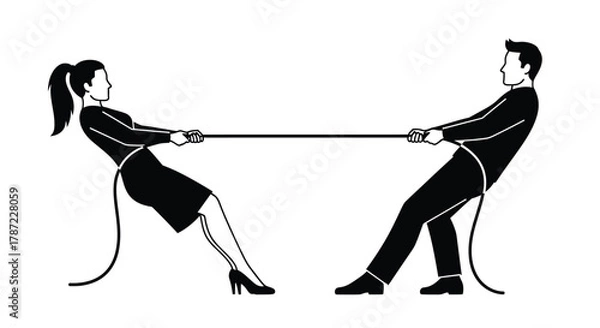 Obraz Tug of war competition between man and woman vector illustration