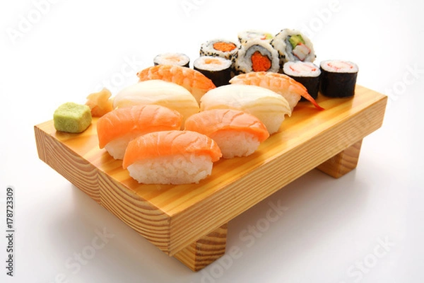 Fototapeta salmon sushi set. Japanese food