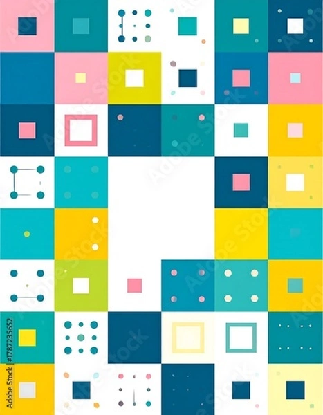 Obraz Colorful geometric grid with squares, circles, and varied shades