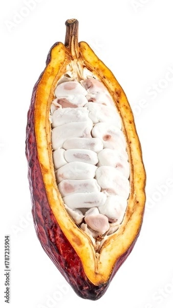 Obraz Cross-section of a ripe cocoa pod showcasing beans and pulp