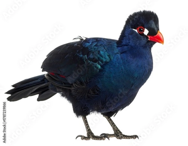 Obraz Glossy, vibrantly colored bird with red beak and eye markings