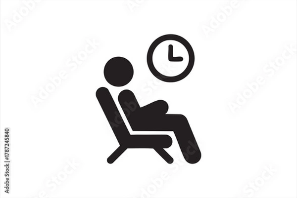 Obraz Minimalist airport waiting area icon with passenger and clock