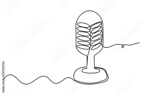 Fototapeta Continuous one line drawing of wired microphone minimalist illustration
