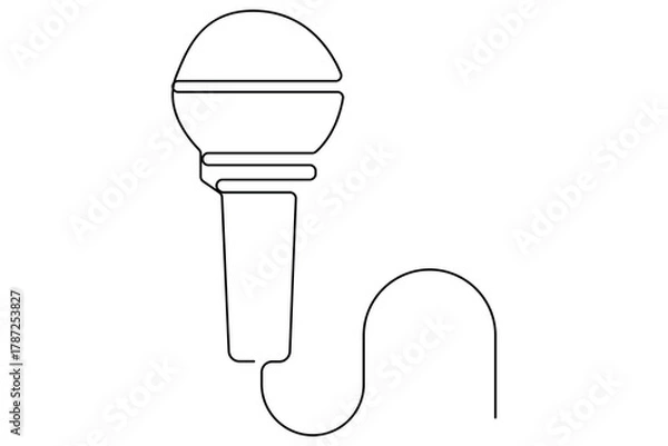 Fototapeta Continuous one line drawing of wired microphone minimalist illustration

