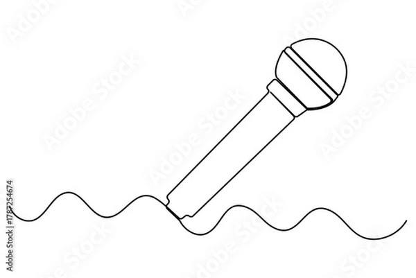 Fototapeta Continuous one line drawing of wired microphone minimalist illustration
