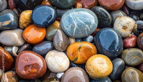 Obraz Polished Beach Stones - A Colorful Collection of Smooth Rocks.