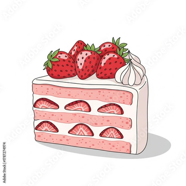 Fototapeta Strawberry cake slice vector illustration