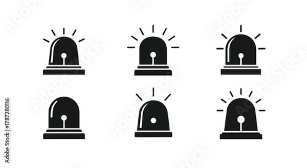 Obraz six different styles of emergency lights shown in black and white