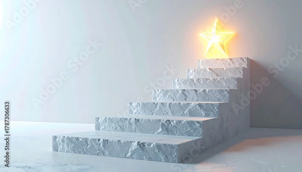 Fototapeta Artistic Stone Staircase Leading to Brightly Lit Star: Upward Movement and Achievement Concept