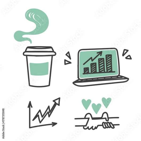 Fototapeta hand drawn doodle business work place icon related set