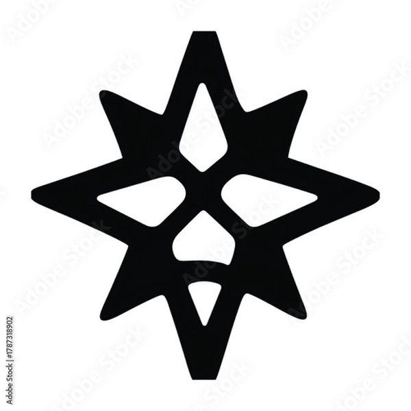 Fototapeta Black and white eight-pointed star shape with a unique and intricate design.