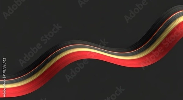 Fototapeta Abstract wavy lines in black, gold, and red on a dark gray background.