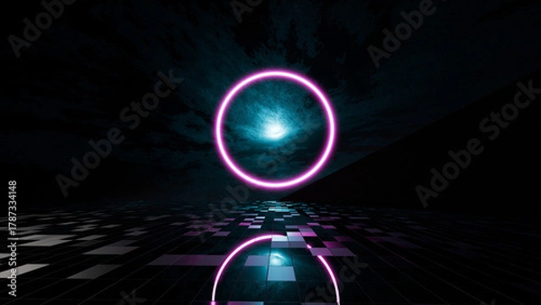 Obraz 3D rendering abstract background landscape ring portal
