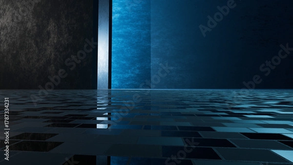 Obraz 3D rendering, abstract dark blue and light white background in studio backdrop for product