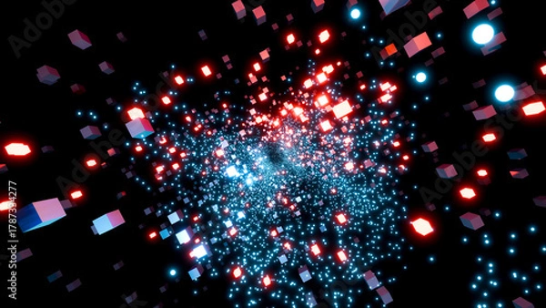 Obraz 3D rendering, abstract background with alternating blue and red 3D cubes