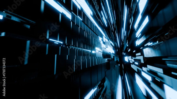 Obraz 3D rendering of glowing blue cube tunnel.