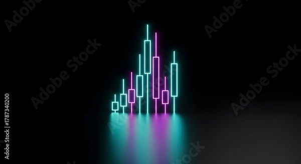 Fototapeta Abstract neon candlestick chart illustrating financial market growth and investment trends.