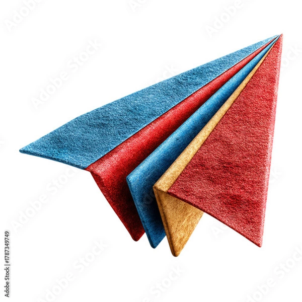 Fototapeta Close up of folded triangular cloths in blue red and gold colors on a black background studio shot