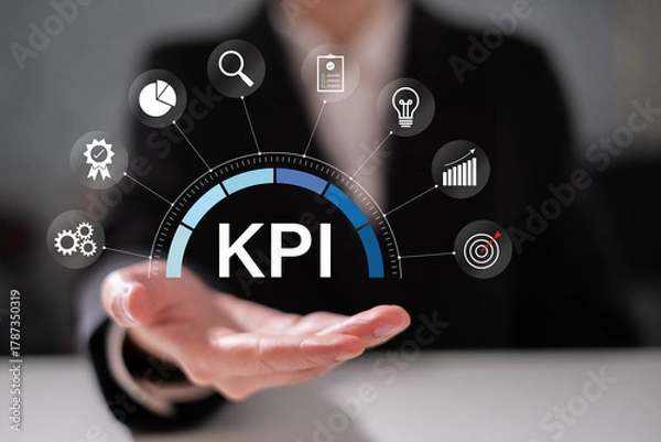 Fototapeta Business corporate evaluation monitor overview dashboard management data analysis performance success achievement report marketing strategy technology research measure KPIs key performance indicator