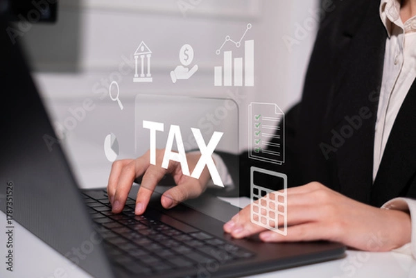 Fototapeta Financial adviser calculating accounting budget planning online income tax revenue payment banking refund finance concept investment government economy document data paperwork corporate wealth vat