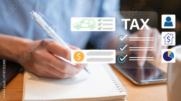 Fototapeta Financial adviser calculating accounting budget planning online income tax revenue payment banking refund finance concept