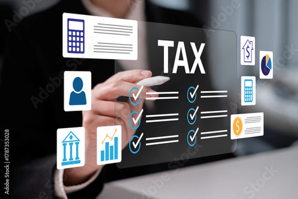 Fototapeta Person focusing on budget planning tax refund money payment return calculate financial accounting income revenue economy banking investment concept