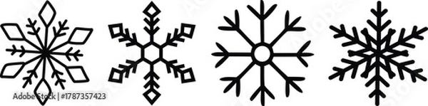 Fototapeta Doodle snowflake. Vector illustration of a snowflake in black and white color.Snowflake Silhouette vector black color and solid white background.Snowflake Silhouette vector black color